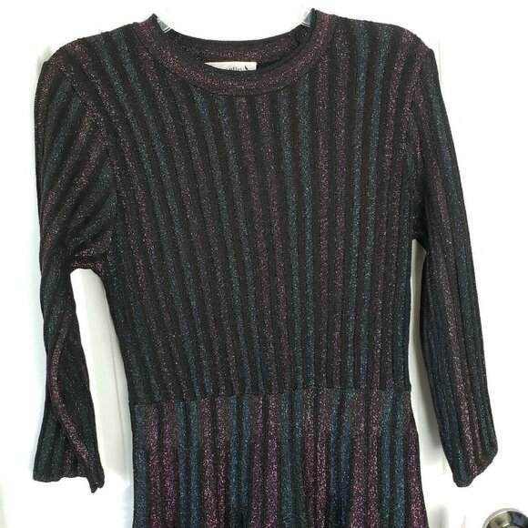 Nanette Lepore Metallic Fit Flare Dress Womens Medium Black Striped 3/4 Sleeve - Picture 7 of 15
